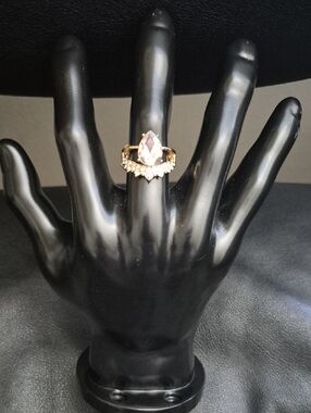 Gold-Tone Teardrop Clear Stone Ring with Crystal Accent